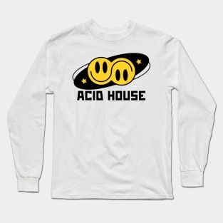 ACID HOUSE  - Double Smiley Flip (Black) Long Sleeve T-Shirt